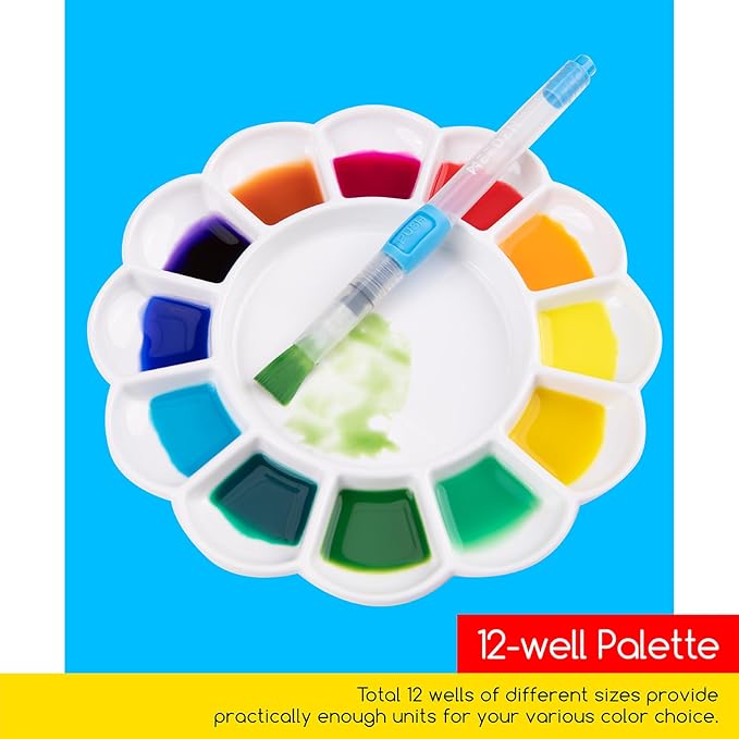 MEEDEN 12-Well Ceramic Paint Palette, Porcelain Tray, Artist Watercolor Mixing Palette, Round, 7.9'x 7.9'x 0.79'