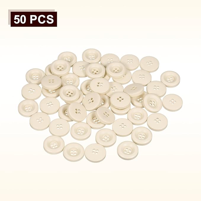 HARFINGTON 50pcs Sewing Button 18mm (11/16 Inch) 4 Holes Resin Thickened Round Crafting Replacement Buttons for Clothing DIY Crafts Decoration, Beige