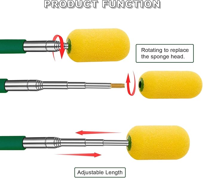 1 Pcs Telescoping Sponge Stick for Pottery – Remove Excess Water & Shape Pottery Pieces in Tall/Narrow Forms, with 2 Detachable Sponge Heads, Pottery Tool, 38" Long (1 Stick)