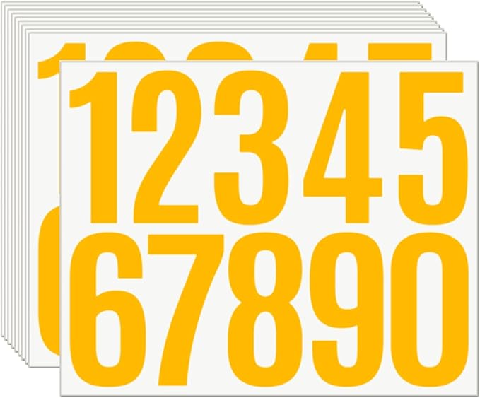 10 Sheets Vinyl Mailbox Number Stickers - Self-Adhesive Address Labels for Cars, House Doors, Windows & Metal Mailboxes (Yellow, 3 inch)