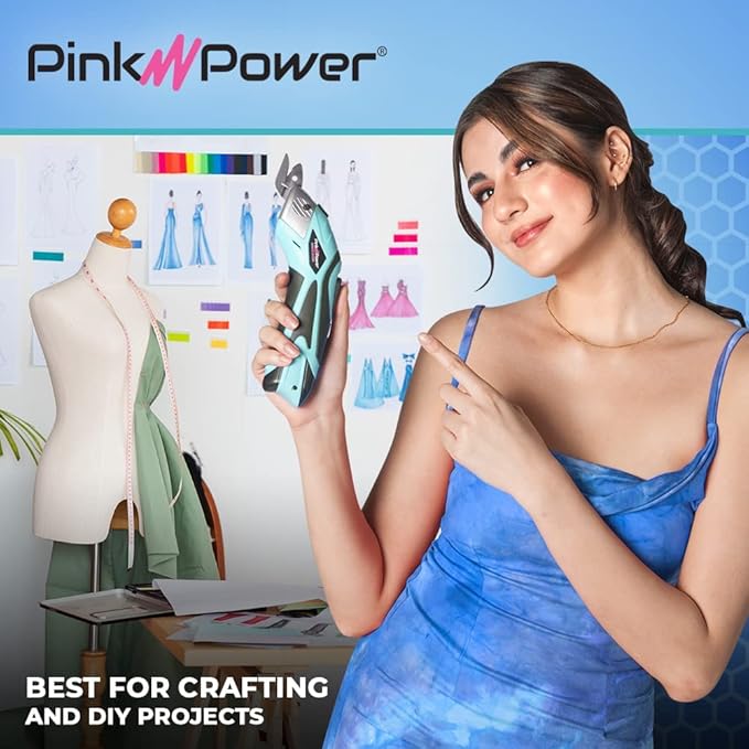 Pink Power Electric Fabric Scissors Box Cutter for Crafts, Sewing, Cardboard, Carpet, & Scrapbooking - Heavy Duty Professional Shears Cutting Tool - Aqua Splash Automatic Cordless Electric Scissors