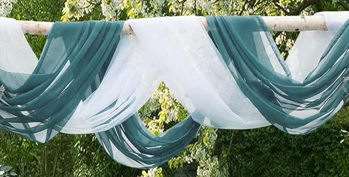 WARM HOME DESIGNS XXL Wedding Arch Draping Fabric Bundle Has 2 360 Inch (30 FT; 10 Yards) Scarves in Dusty Blue & White for Wedding Decoration. AD White & D Blue 360”