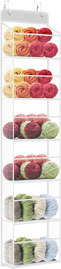 KEEGH Hanging Yarn Storage Organizer, Over Door Knitting and Crochet Storage Organizer with 6 Layer Clear Compartments, Hanging Yarn Holder for Crochet Hooks, Knitting Needles, Yarn Balls