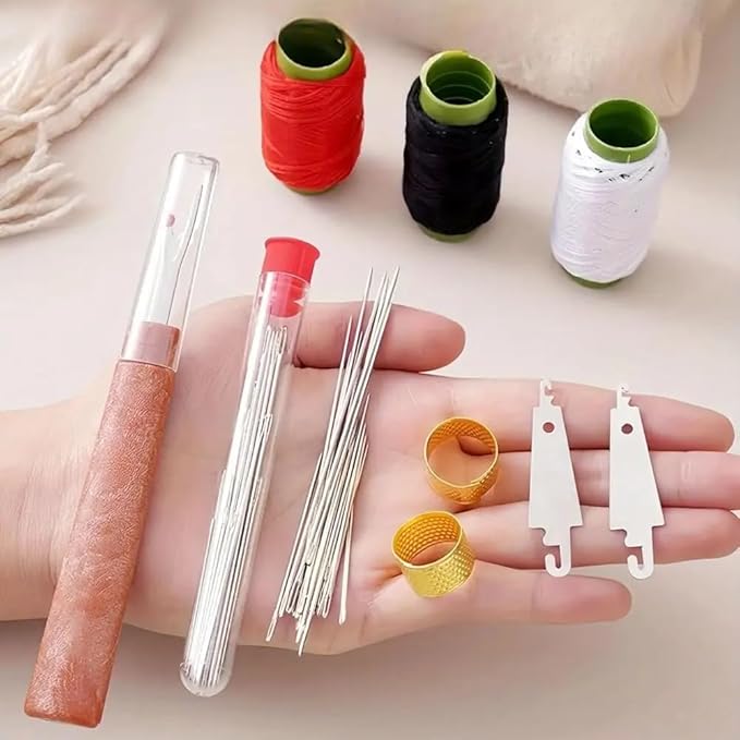 Big Eye Steel Needle Set，Hosenwelt Sewing Kit, 37PCS Sewing Tool Set, Thread Kit for Sewing Clothes, Portable DIY Hand Made Craft Set, Multi-Purpose Needle and Thread Kits