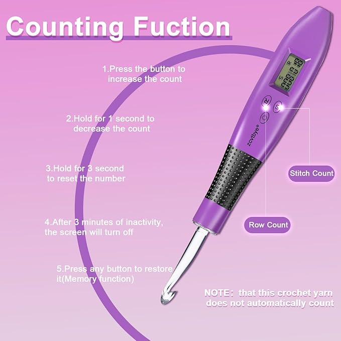 Light Up Crochet Hook Set with Stitch Counter,Crochet Kit with 18 Different Size Interchangeable Crochet Needle,Ergonomic with 2 Levels Led and Digital Stitch Counter for Crocheting and Knitting