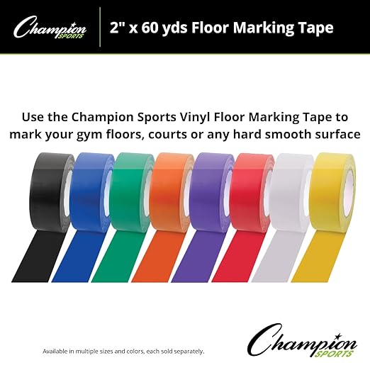 Champion Sports Vinyl Tape, 2” Wide x 60 Yards Long, Blue - Durable Floor Marking Tape - Schools, Gyms, Restaurants