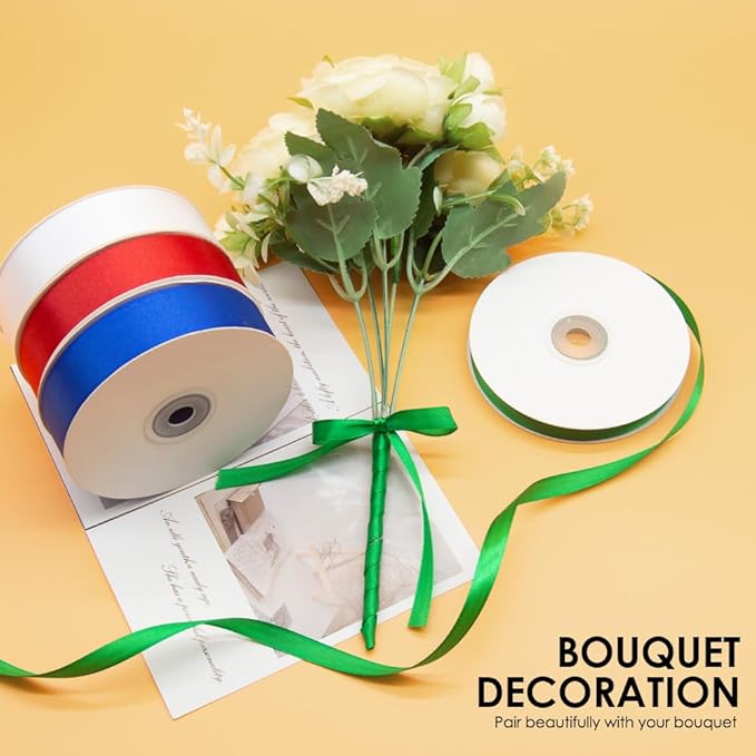 5/8" x 50 Yards Satin Ribbon - Silver Silk Ribbon with Spool - Ideal for Gift Wrapping, Floral Bouquets, Crafts, Wedding Party Decorations, Christmas and Sewing Projects
