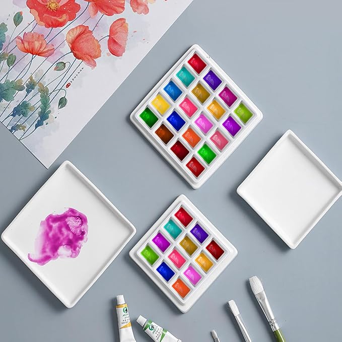 12 Wells Ceramic Palette with Covers Porcelain Paint Palette Mixing Tray for Painting Watercolor Gouache Arts & Crafts Accessories Organizer Mixing Colors