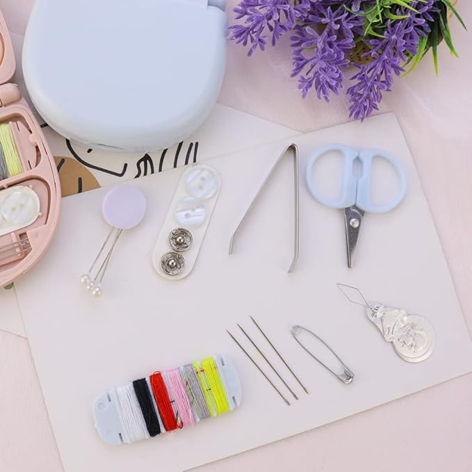 2-Pack Min Travel Sewing Kit - Portable DIY Supplies - Plastic Box - Beginner Friendly - Emergency Repair Kit with Threads, Scissors, Needles