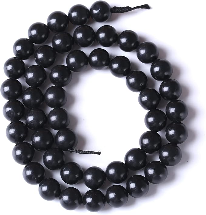 8MM 46PCS Natural Stone Shungite Beads Crystal Loose Beads for Jewelry Making DIY Bracelet