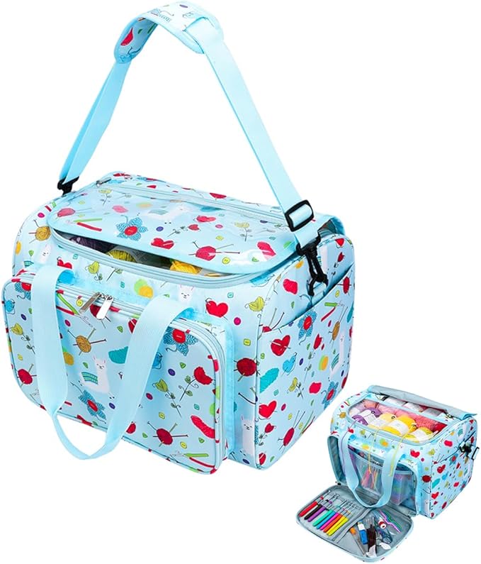 Weabetfu Large Crochet Bag Knitting Bags and Totes Organizer Huge Yarn Bag Storage for Crocheting Knitter,Crochet Hooks,Knitting Needles Kit,Supplies,Yarn - Ideal Crochet & Knitting Gift(Green)