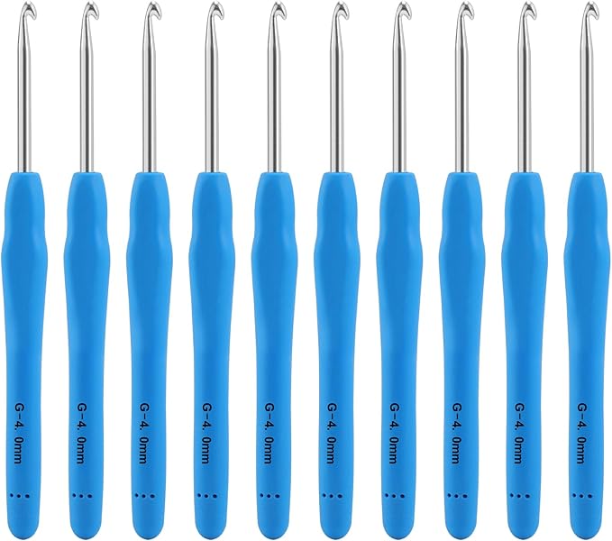 Vodiye 10PCS Crochet Hooks, Professional Extra Long 4.0mm, Ergonomic Handle, Crochet Needle for Beginners and Experienced Lovers