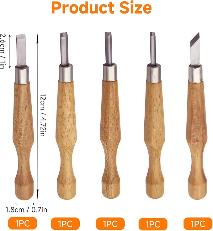 Wood Carving Tools Set, 5Pcs Hand Carving Knife Kit with Chisels and Gouges for Linocut, Printmaking, Woodblock, Pumpkin, and DIY Sculpture — Fit to Beginners & Experts