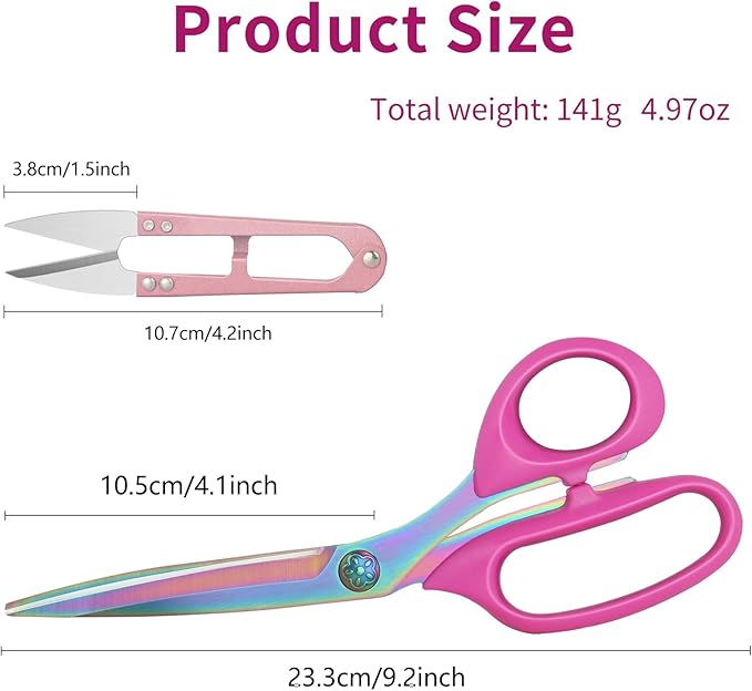 Left-Handed Fabric Scissors for Cutting Fabric, Garments, Textiles, 23cm Tailor's Scissors, Thread Cutter, Set of 2