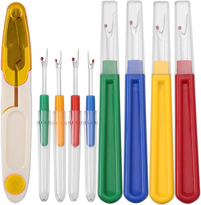 Seam Rippers for Sewing - Borogo Seam Ripper and Thread Remover Kit for Sewing 4 Big and 4 Small Stitch Ripper Tool and 1 Thread Snips