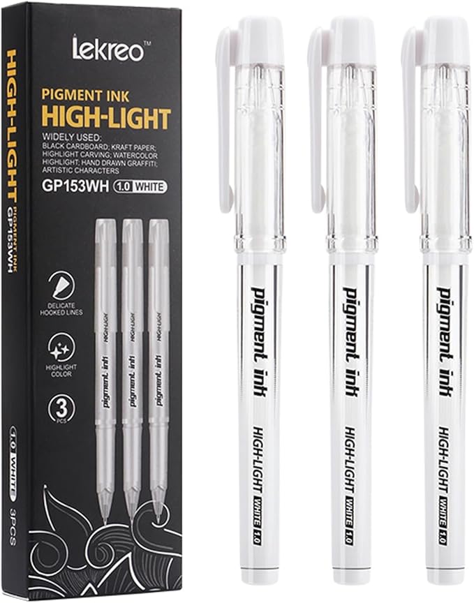 Gold Silver White Ink Gel Pens, 1mm Medium Fine Point, Opaque archival Ink Pen for Dark Paper Drawing,Sketching, Illustration, Card Making, Bullet Journaling (White Ink - 3 Packs)