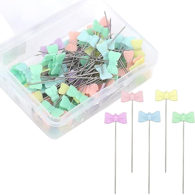 200pcs Colored Sewing Pins for Fabric Flat Head Straight Pins with Storage Box Quilting Pins Fixed Sewing Marker Needle for Dressmaker,Sewing Project,Jewelry Making, DIY Craft (Bow tie)