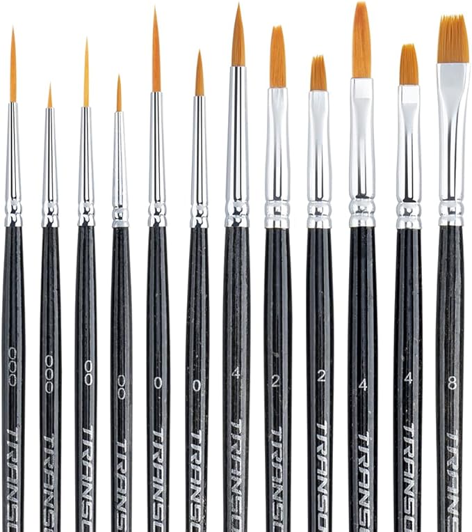 Transon 12pcs Small Detail Painting Brushes for Miniature Model Painting, Suitable for Acrylic Watercolor Gouache Oil Paint