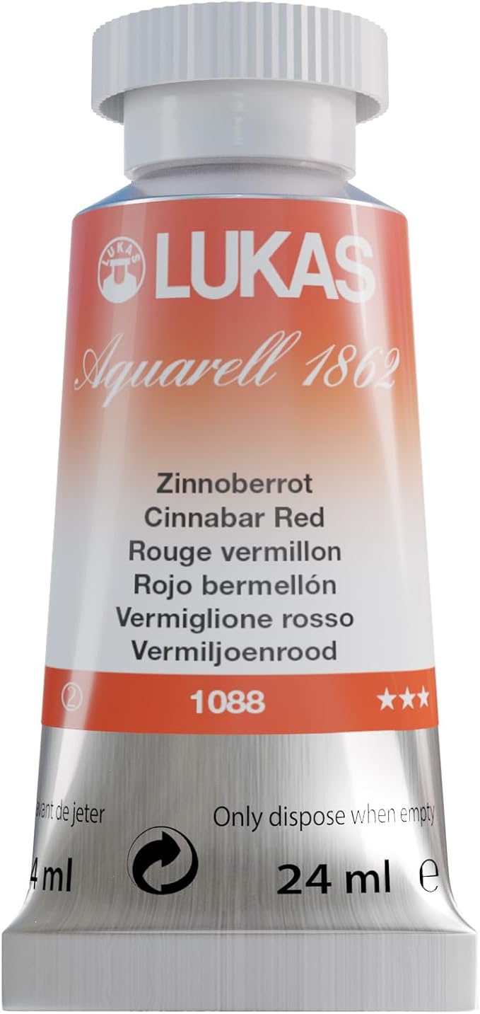 Lukas 1862 Aquarell Artists' Watercolor Tubes, Cinnabar Red 24 ml - Vibrant Professional Grade Watercolor Paint - Easy-to-Wet, Intense Color, Long-lasting - Ideal for Professional Watercolorists