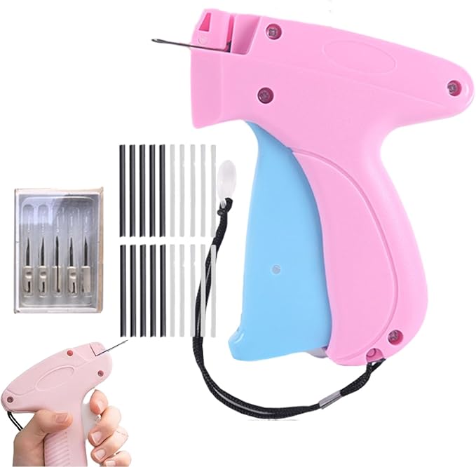 Portable Hemming Tool, Handheld Portable Sewing Machine, Includes 5 Needles, 1000 White Glue Needles& 1000 Black Glue Needles, For Quick Hemming & Repairs (Pink-Blue)