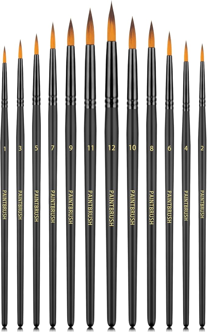 Watercolor Brushes Professional Set，12pcs Artist Watercolor Paint Brushes，Round Painting Brush for Watercolor, Acrylics, Ink, Gouache(Black)