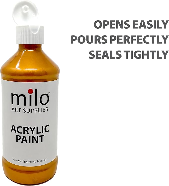milo Metallic Acrylic Paint Set of 6 Colors | 8 oz Bottles | Student Metallic Colors Acrylics Painting Pack | Made in the USA | Non-Toxic Arts & Crafts Paints for Artists & Hobby Painters