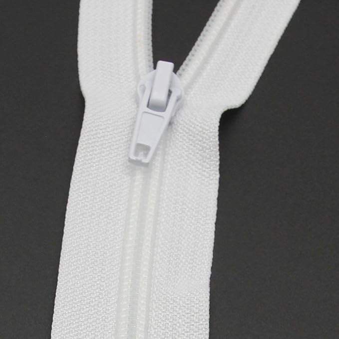 Leekayer Nylon Zipper - 10 Yards Continuous, 5# Cuttable, With 25 White Zipper Pull Sliders for Craft Bag