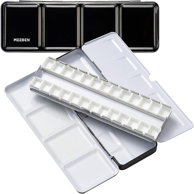 MEEDEN Empty Watercolor Paint Palette: Travel Water Color Palette Tin with 24 Half Pans - Portable Metal Palette Tin Box (Black)
