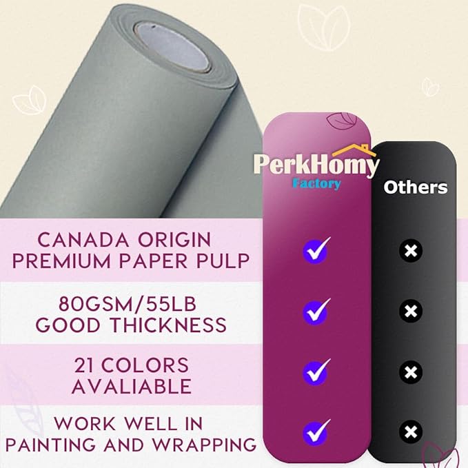 PerkHomy Light Grey Kraft Paper Roll 48" x 3,600" (300') for Gift Wrapping Bouquet Flower Art Painting Craft Writing Packaging Shipping 80GSM 55LB (Light Grey, 48" x 300')