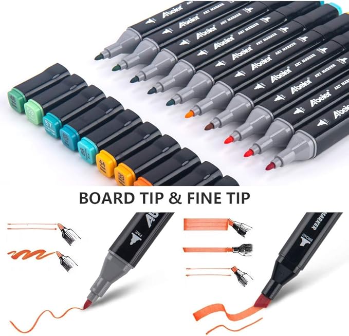 ABEIER 80 Colors Alcohol Based Markers, Dual Tip Drawing Markers Set, plus 1 Colorless Blender Pen, Permanent Sketch Animation Marker for adults, Plumones, Coloring and Artist Illustration