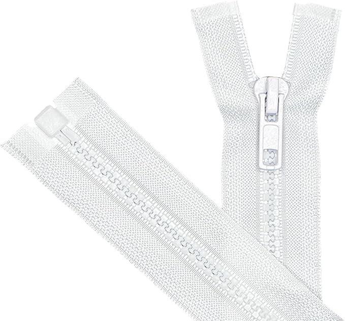 ANPURZII 2PCS #5 40 Inch White Separating Jacket Zippers for Sewing Coats, Molded Plastic Bulk Zippers(White 40" 2PCS)
