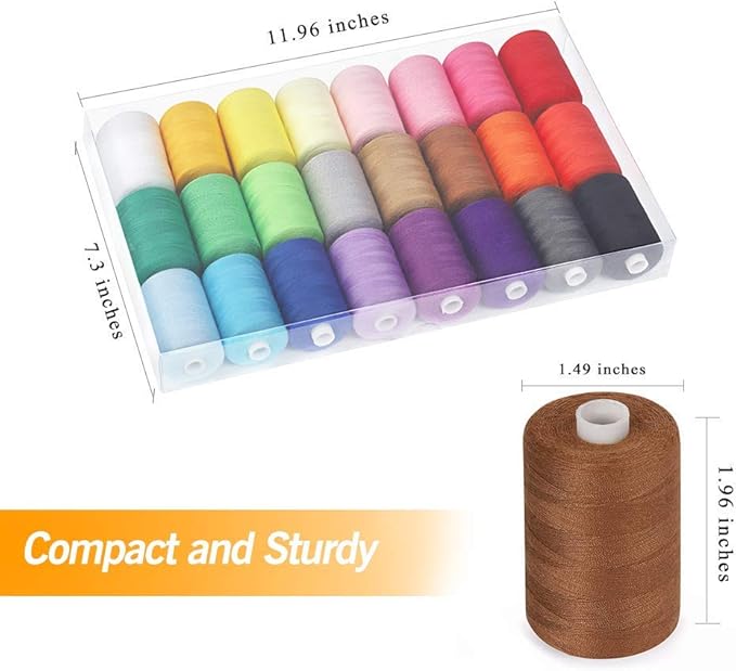 NEX 24 Pcs Sewing Thread Kit, 1000 Yards Each Spool Thread, 24 Colors Assortment Polyester Thread for Sewing Machine, Hand Stitching & Quilting