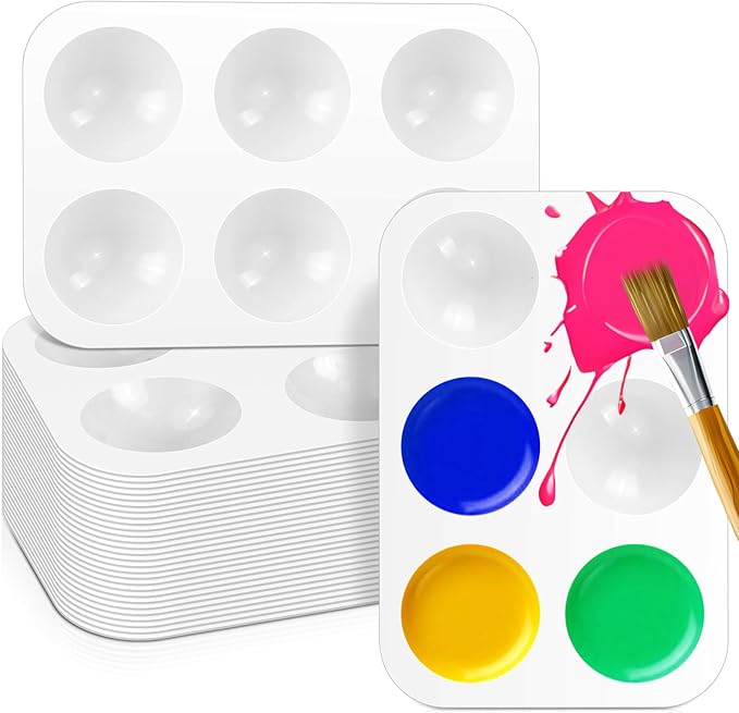 30 PCS White Plastic Watercolor Palette, 6 Well Rectangular Paint Palettes, Paint Tray Palettes, Paint Trays for Kids, for Painting, DIY Craft, Art Painting Class