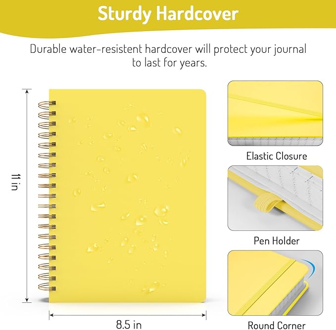 Forvencer A4 Lined Spiral Journal Notebook with 300 Numbered Pages, 11" X 8.5" Thick Journals for Writing with 100GSM Paper, Hardcover Notebooks with Contents for Work, School, Yellow