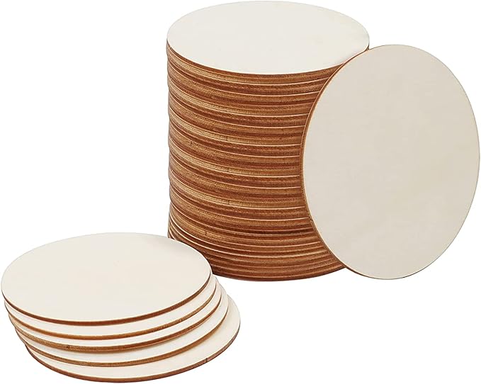 30 Pieces 4" Inch Unfinished Round Wood Discs for Crafts Wooden Cutout Tiles Wood Circles Round Slices Painting and Christmas Decorations,Home Decoration,DIY Craft Coasters for Painting Writing