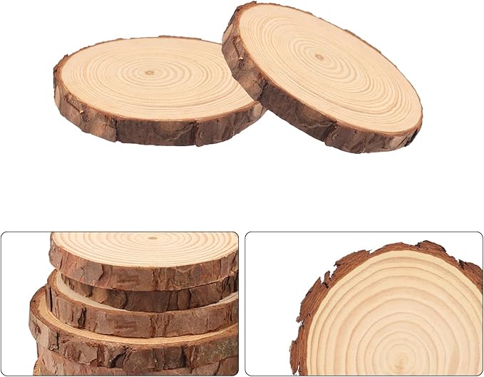 70 PCS 3-4 Inch Natural Wood Slices, Unfinished Pine Wood Circles with Barks for Coasters, DIY Crafts, Christmas Rustic Wedding Ornaments and Centerpieces,by GNIEMCKIN.