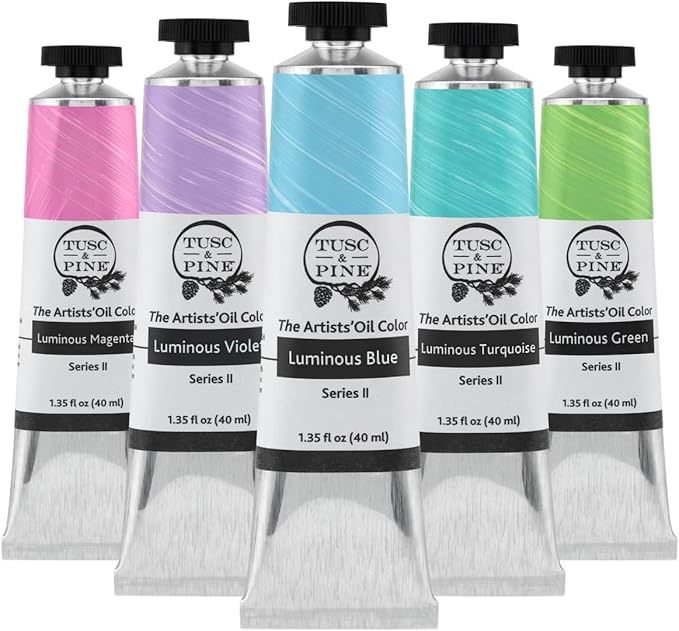 Tusc & Pine Artist Oil Paint - Cool Luminous Set of 5 Assorted Colors, 40 ml each, Non-Yellowing, Rich & Creamy Consistency, Maximum Pigment Load, Small Batch Milled Oil Paints, Made in the USA
