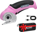 VLOXO Cordless Electric Scissors, Cardboard Cutter with Safety Lock 4.2V Electric Mini Cutter Power Rotary Scissors for Leather Felt Rug Box with Storage Box Pink