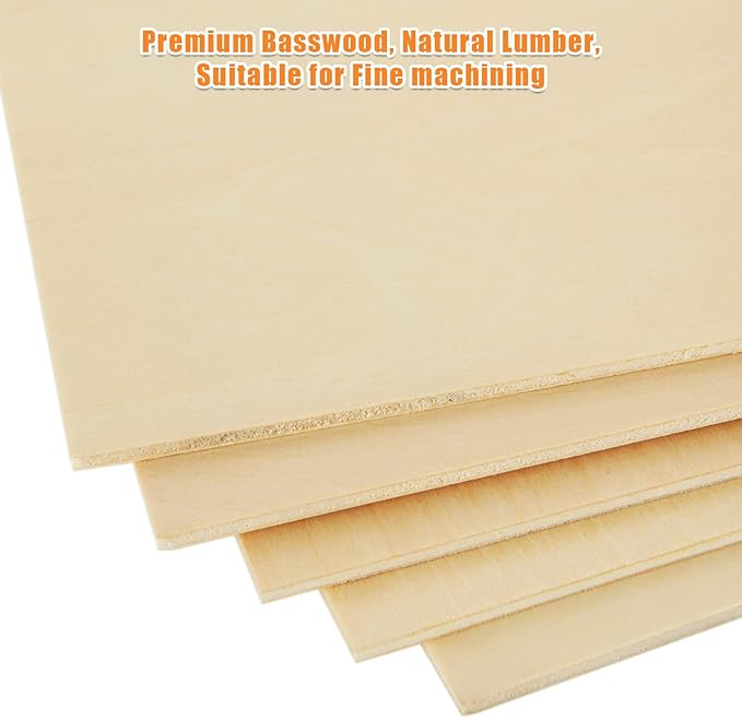 16PCS Basswood Sheets 1/8 x 12 x 12 Inch Plywood Board for Crafts, Unfinished Square Wooden Sheets Thin 3mm Basswood for Architectural Model Making Burning Painting Pyrography Drawing Laser Scroll