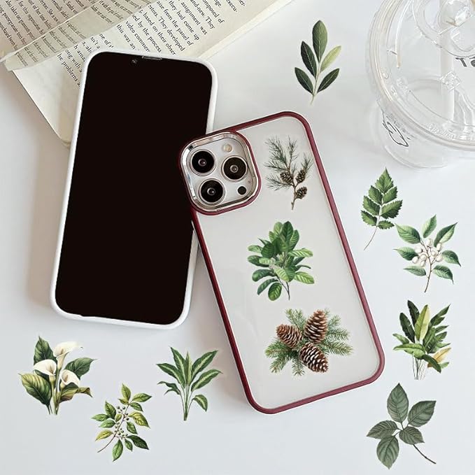 50-Piece Transparent Waterproof Greenery Plant Stickers for Scrapbooking, Journaling & Crafting – Realistic Botanical Leaves, Ferns, and Tropical Plants, Self-Adhesive Decorative Stickers