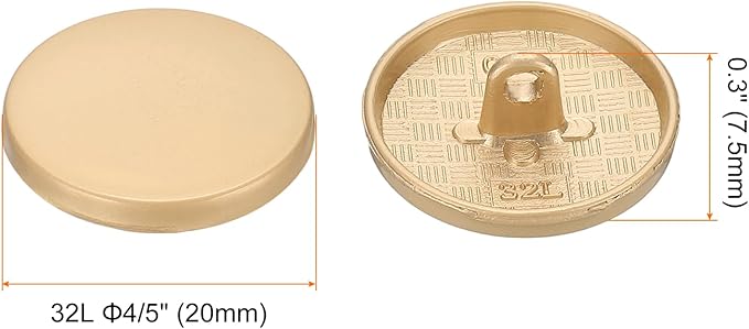 HARFINGTON 50pcs 32L Metal Round Flat Sewing Buttons 20mm Alloy Shank Craft Replacement Button for Men Women Suit Woolen Coat Shirt Trousers Sewing Crafts, Matt Gold