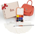 Funto Mini Watercolor Set Travel Kit with 9 Colors, Leather Bag & Watercolor Paper, Portable Drawing & Painting Supplies for Beginners, Art Gift Set