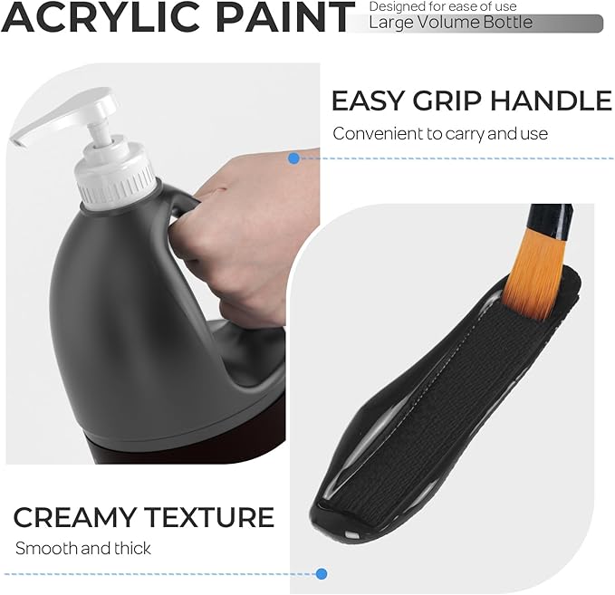 Nicpro Black Large Acrylic Paint Set (69 oz, 2040 ml) Rich Art Painting Supplies Non Toxic for Multi Surface, Canvas, Wood, Leather, Fabric Stone Craft, for Beginner & Artist with Pump