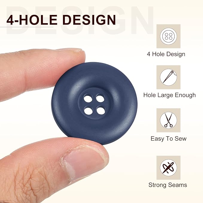 HARFINGTON 50pcs Sewing Button 30mm (1-3/16 Inch) 4 Holes Resin Thickened Round Crafting Replacement Buttons for Clothing DIY Crafts Decoration, Dark Blue