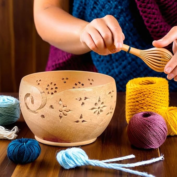 Prime Art Wooden Yarn Bowl Yarn Bowl for Crochet Yarn Bowl for Knitting Yarn Bowl for Crochet Large Yarn Bowl (Mangowood)