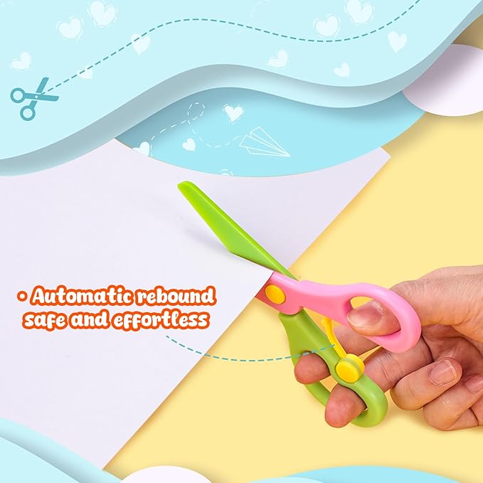 LOVESTOWN Toddler Safety Scissors, 4 PCS Blunt Tip Scissor Preschool Training Art Supplies for Kids, Anti-Pinch Design, Child Hand Eye Coordination Development, Playdough Tools Crafts Essentials