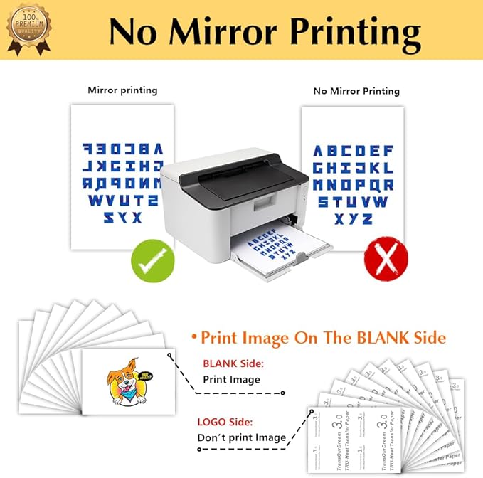 TransOurDream Tru-Heat Transfer Paper for Inkjet & Laserjet Printer (20 Sheets, 8.5x11", Dark 3.0) Printable HTV Heat Transfer Vinyl for T Shirts Iron on Transfers for Dark Fabrics (TRANS-D3-20)