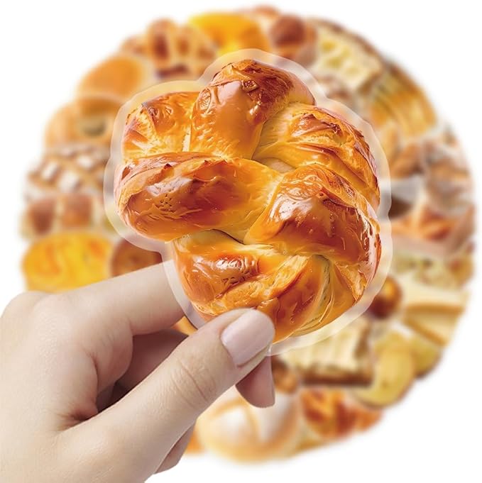 Baking Bread Stickers for Teens Boy Girls Kids|50 Pcs|Clear PET Waterproof Stickers for Laptop Computer Phone Tablet Scrapbook Flasks Water Bottle Bike Notebook Cup,Trendy Food Decals Pack(Bread)