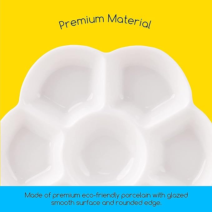 MEEDEN 7-Well Ceramic Paint Palette: 3 Pcs Watercolor Palette 4.7'' x 0.6'' - Porcelain Paint Palette Tray for Gouache Painting, Round, White