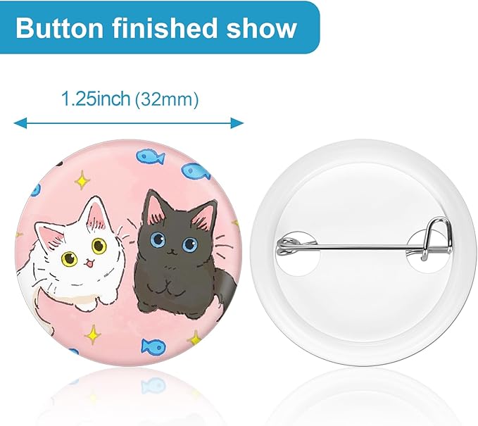 200 Sets 1.25 Inch Button Maker Supplies, 32mm Round Badge Parts with Metal Covers, Plastic Pin Backs, Clear Film & Blank Paper, Perfect for Button Maker Machine & Badge Press